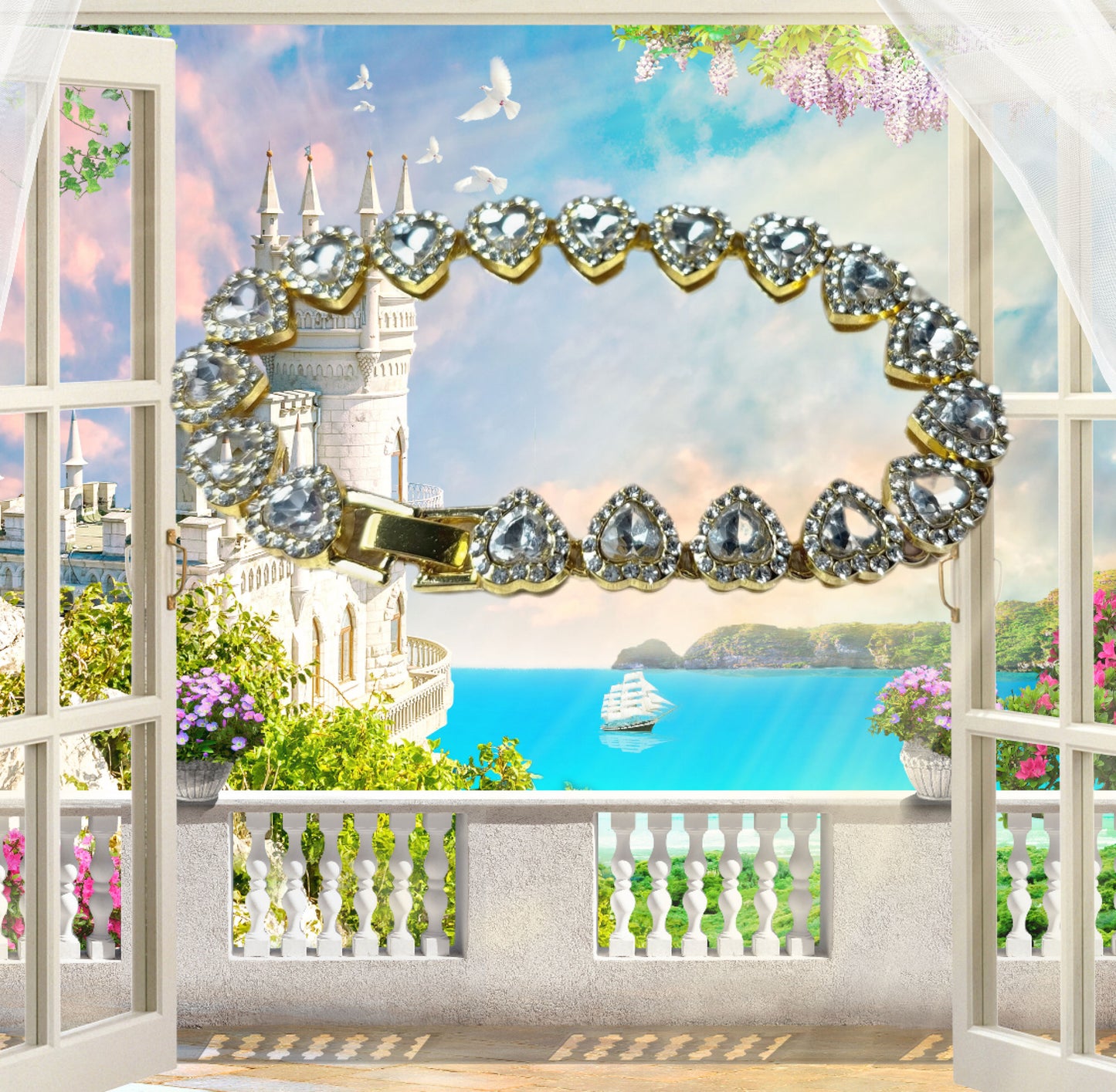 Parure Fantasia collier et bracelet avec cœur en zircons et strass 50 CM