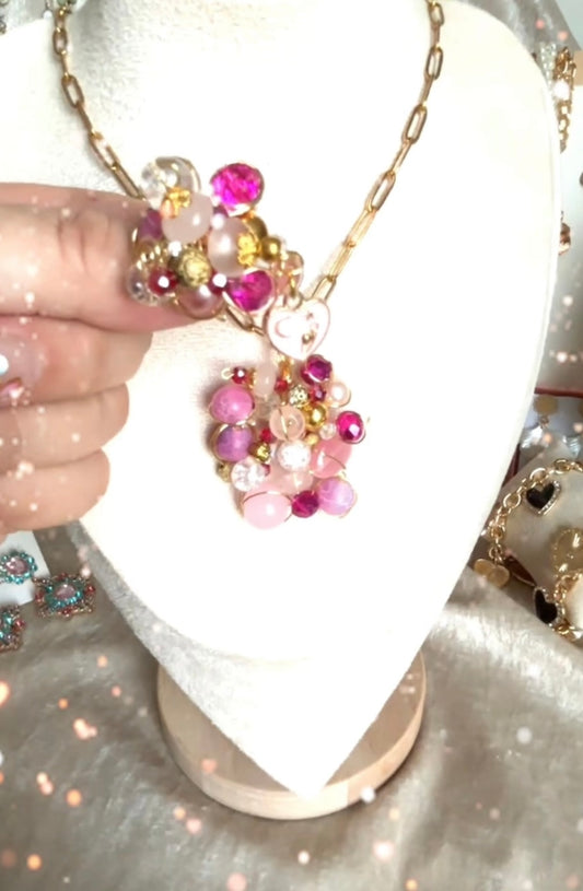 PARURE Collieret Bague perles rose Cyndirella