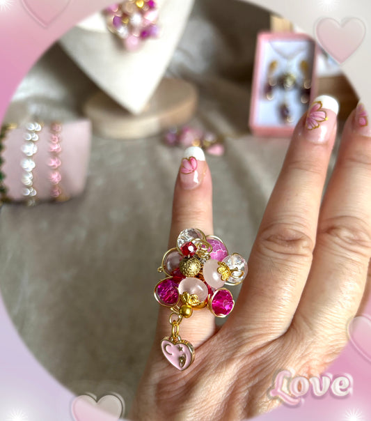 Bague Cyndirella perles rose non réglable