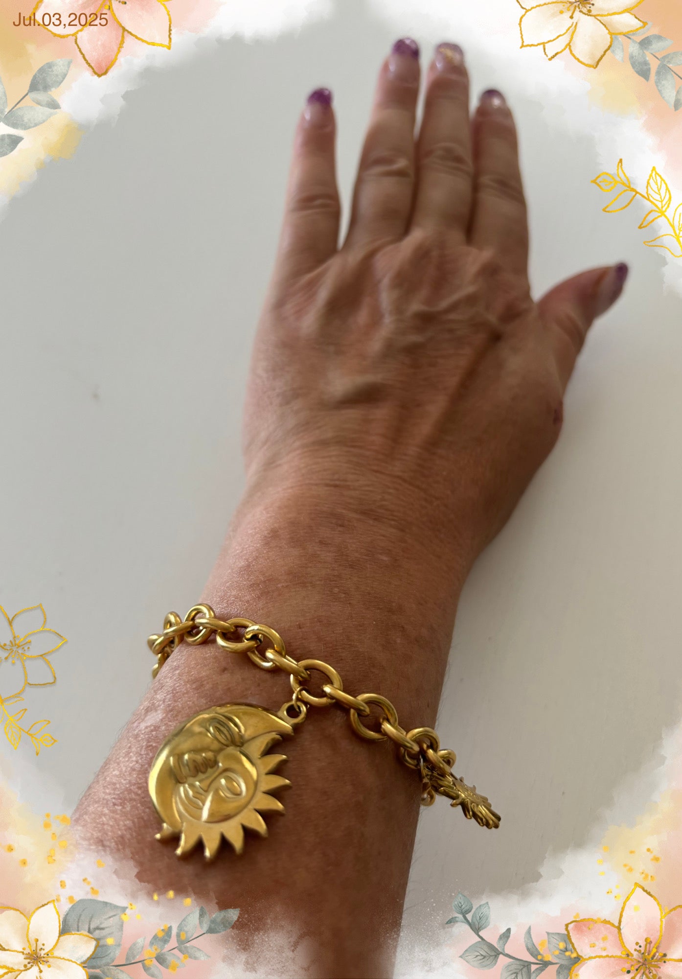 Bracelet porté lune et Soleil, acier inoxydable doré