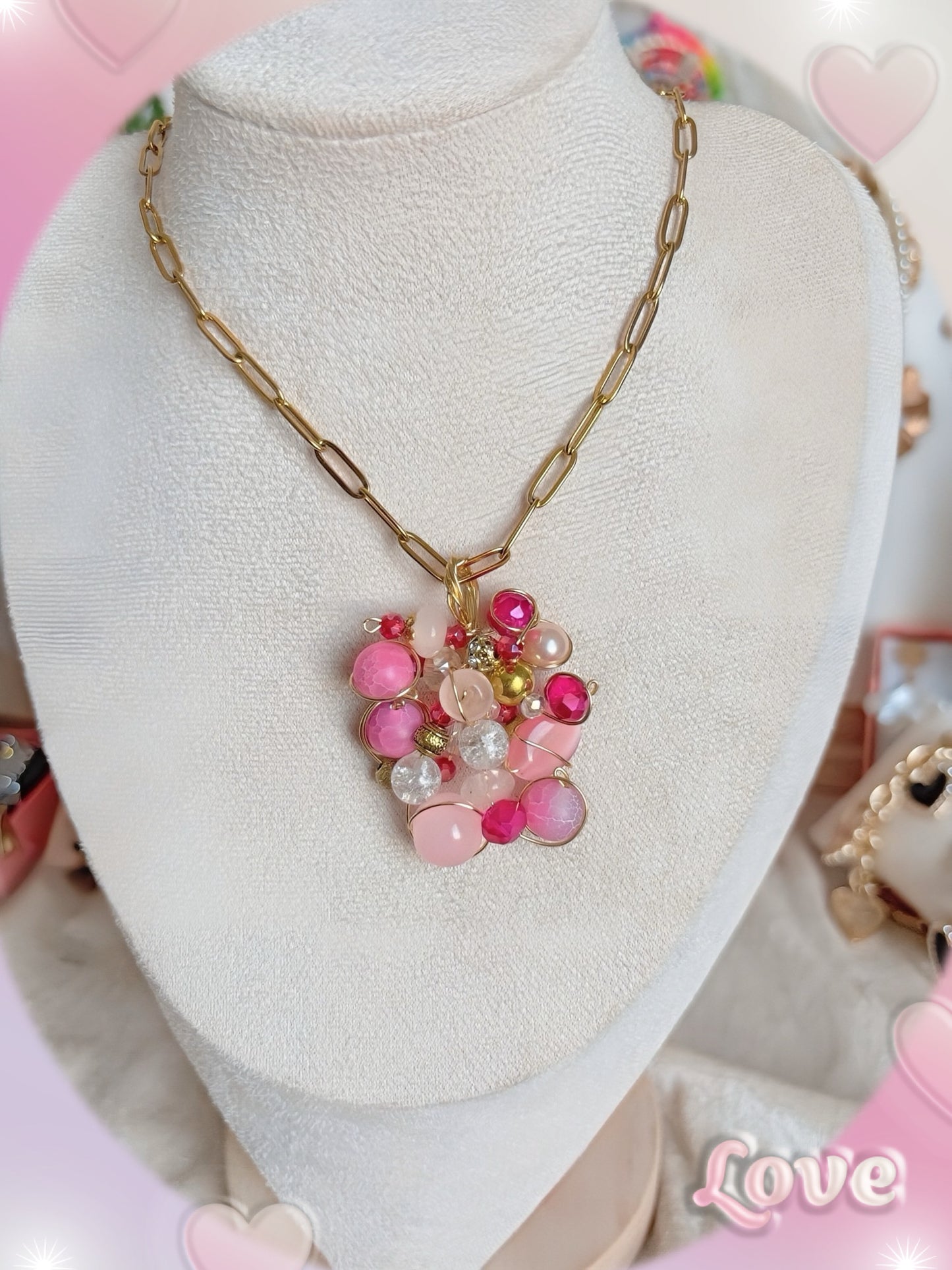 Collier perles rose Cyndirella
