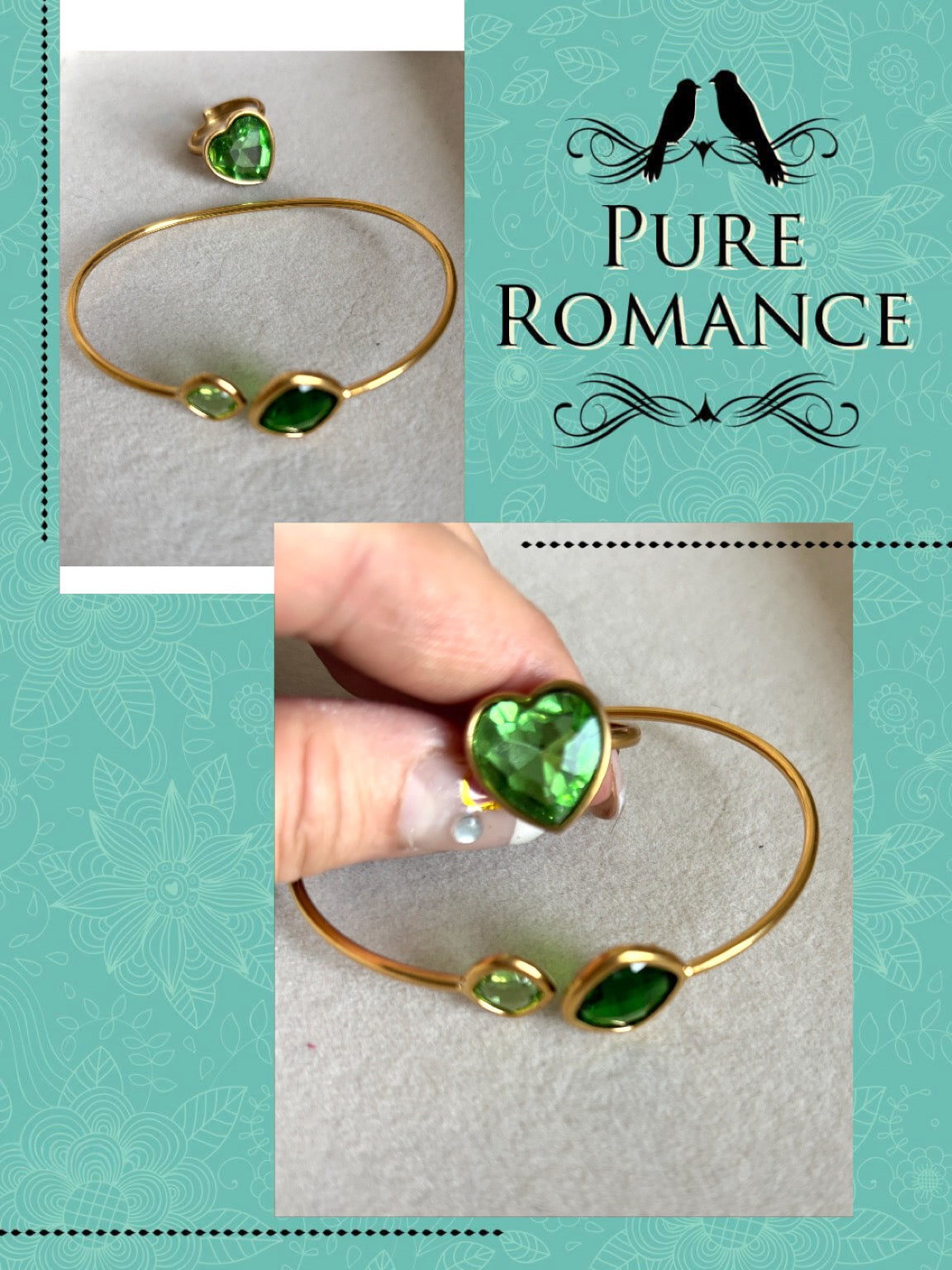 Parure Cylia bague et bracelet vert