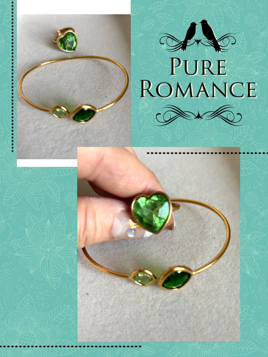 Parure Cylia bague et bracelet vert