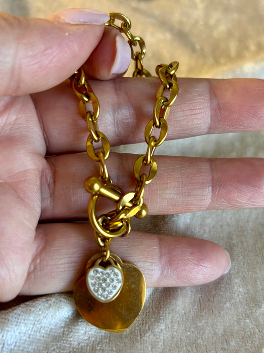 Bracelet, acier, inoxydable et cœur strasse