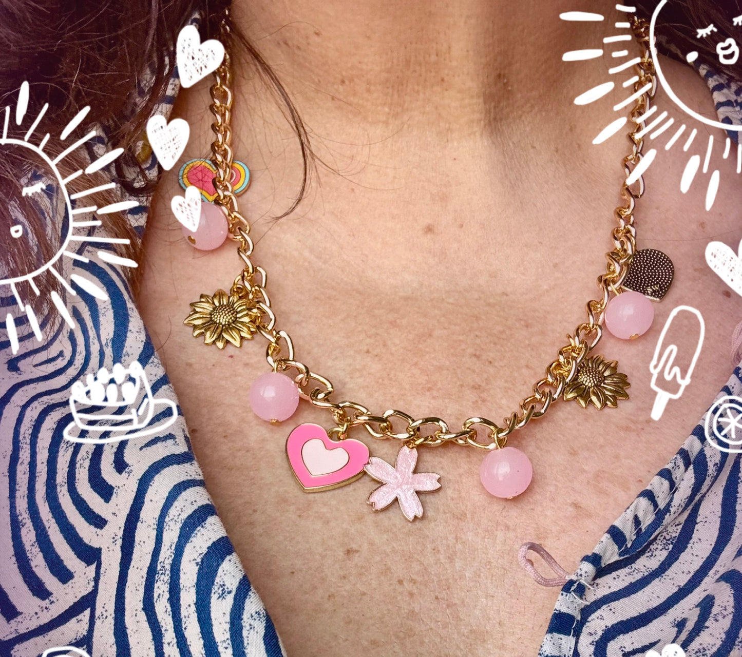 Collier breloques LA VIE EN ROSE