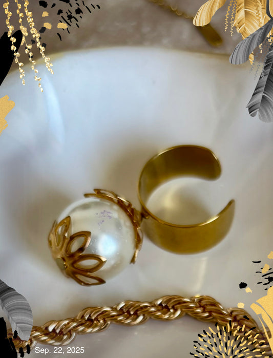 Bague de création réglable, perles de nacre