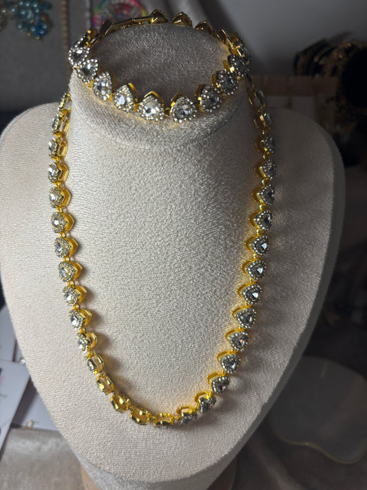 Parure Fantasia collier et bracelet avec cœur en zircons et strass 40 CM