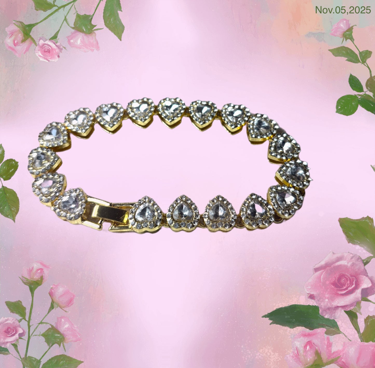 Parure Fantasia collier et bracelet avec cœur en zircons et strass 40 CM