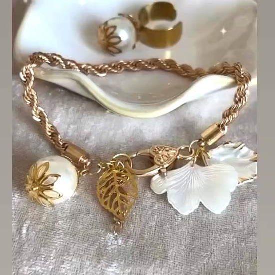 Bague de création réglable, bracelet avec perles de nacre