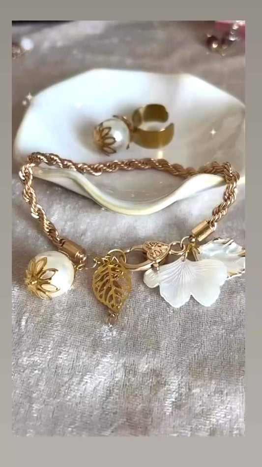 Bague de création réglable, bracelet avec perles de nacre